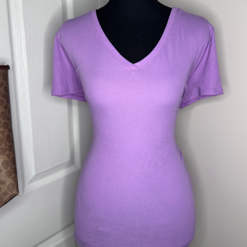 No Boundaries Lilac V-Neck Short Sleeve Top